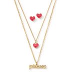 set-de-aretes-y-collar-dorado-para-ni�a-corazones-rosados-dije-princess