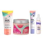 Set-cuidado-de-piel-con-exfoliante-corporal-serum-facial-hidratante-facial-y-crema-contorno-ojos