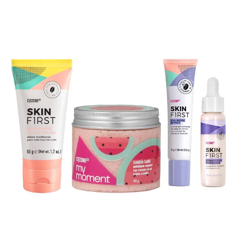 Set-cuidado-de-piel-con-exfoliante-corporal-serum-facial-hidratante-facial-y-crema-contorno-ojos